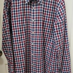 Hugo Boss Men's Red and Blue Check Button Down Shirt Size 2XL
